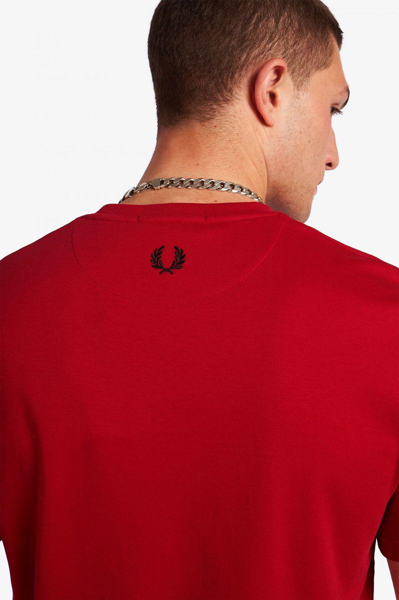 Red Fred Perry Printed Hem Patch Men's T Shirts | PH 1741JPQJ